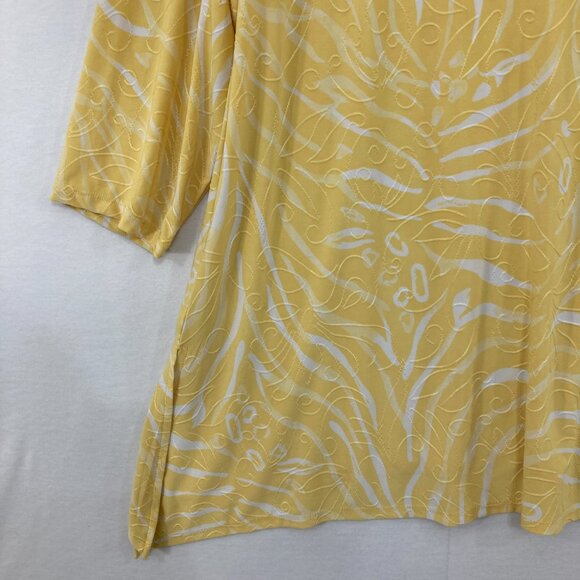 JM Collection size XXL Yellow Abstract Pattern 3/4 Sleeve Stretch Relax Blouse - Picture 4 of 9